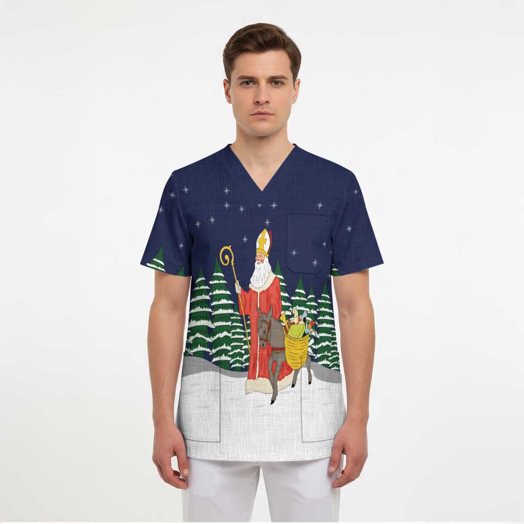 Saint Nicholas Christmas Scrub Top Xmas Holiday Patterns - Wonder Print Shop