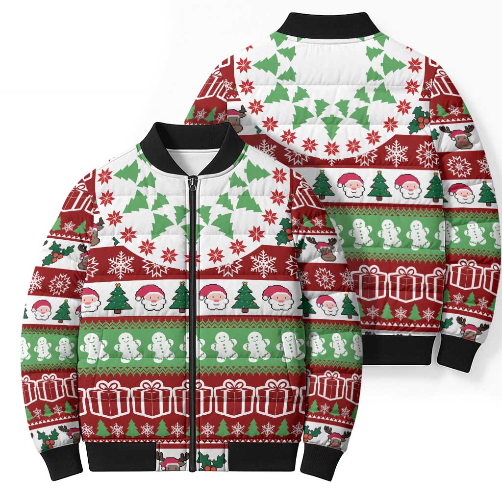 Snowman Tree Christmas Bomber Puffer Jacket Xmas Holiday Patterns - Wonder Print Shop