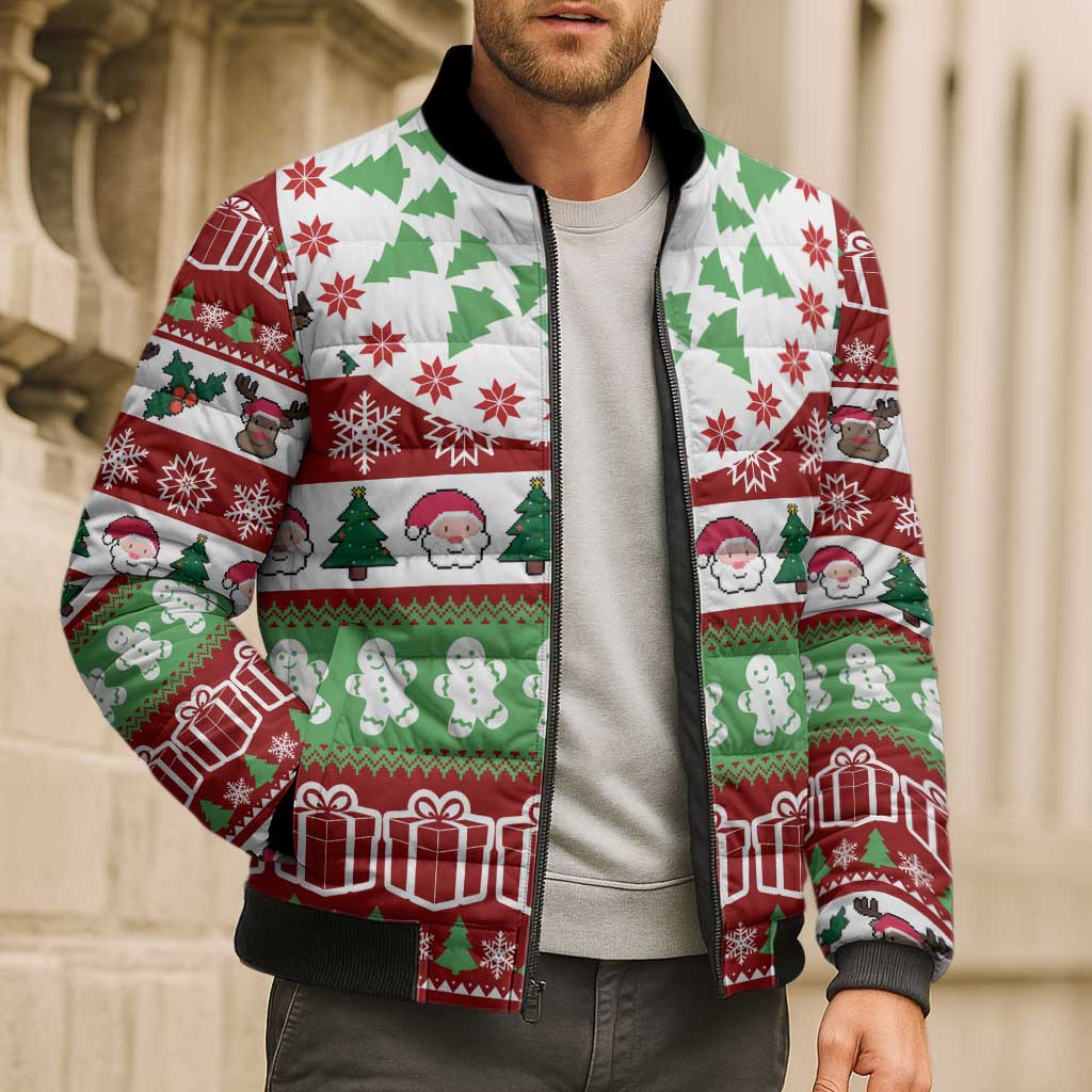 Snowman Tree Christmas Bomber Puffer Jacket Xmas Holiday Patterns - Wonder Print Shop