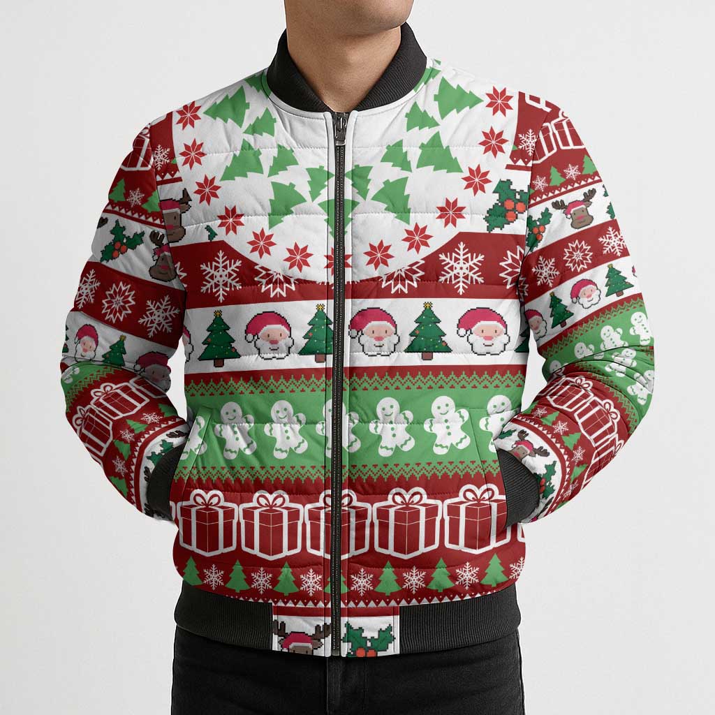 Snowman Tree Christmas Bomber Puffer Jacket Xmas Holiday Patterns - Wonder Print Shop