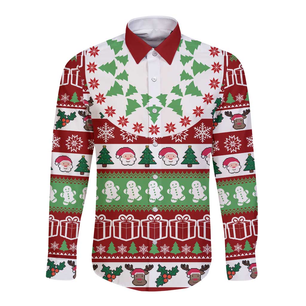 Snowman Tree Christmas Long Sleeve Button Shirt Xmas Holiday Patterns - Wonder Print Shop