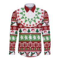 Snowman Tree Christmas Long Sleeve Button Shirt Xmas Holiday Patterns - Wonder Print Shop