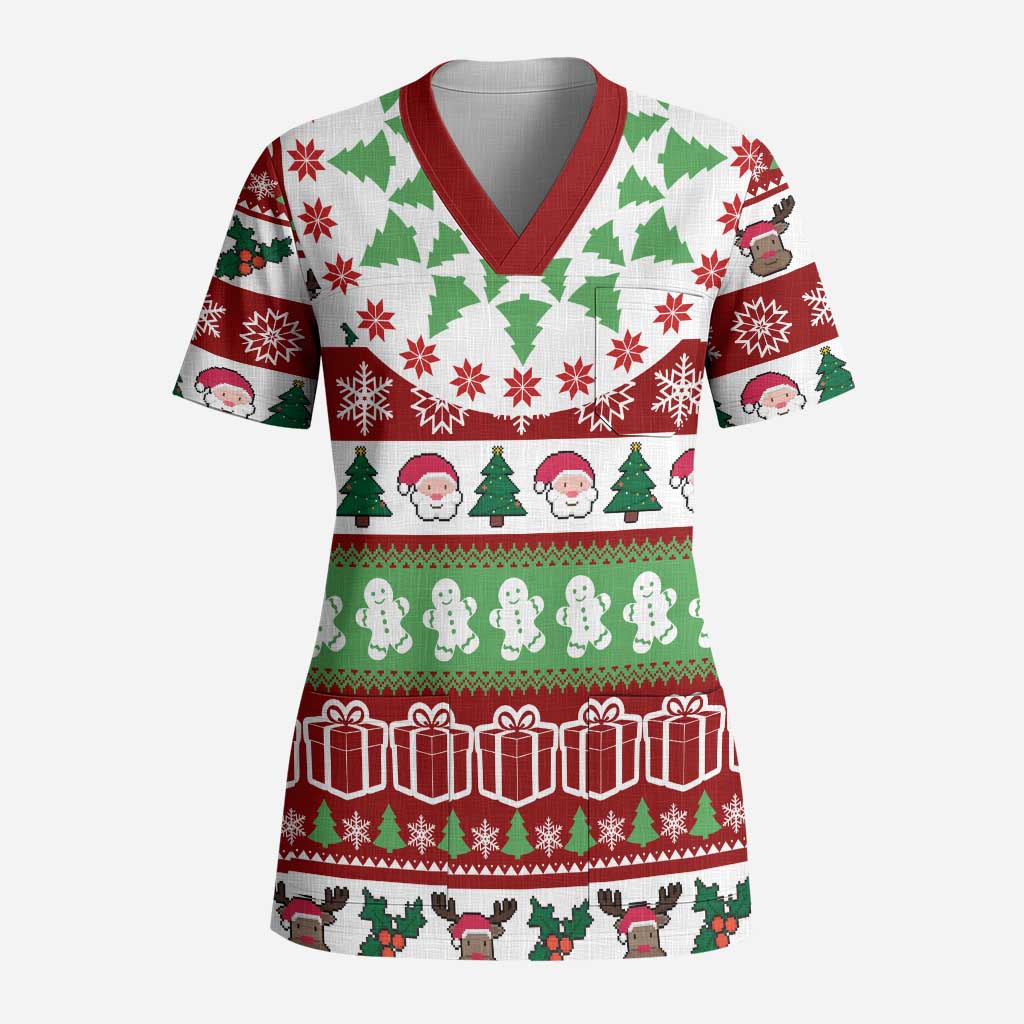 Snowman Tree Christmas Scrub Top Xmas Holiday Patterns - Wonder Print Shop