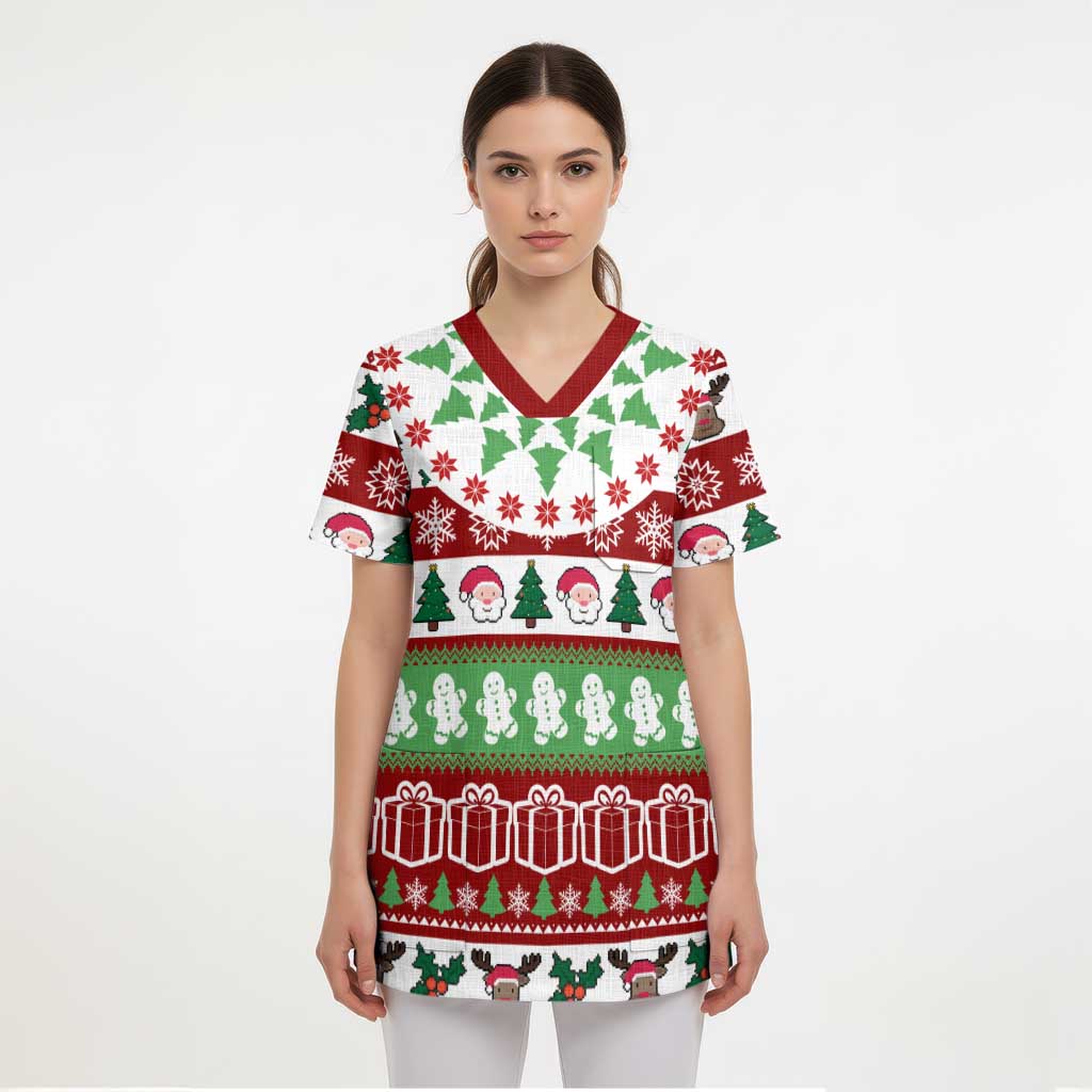 Snowman Tree Christmas Scrub Top Xmas Holiday Patterns - Wonder Print Shop