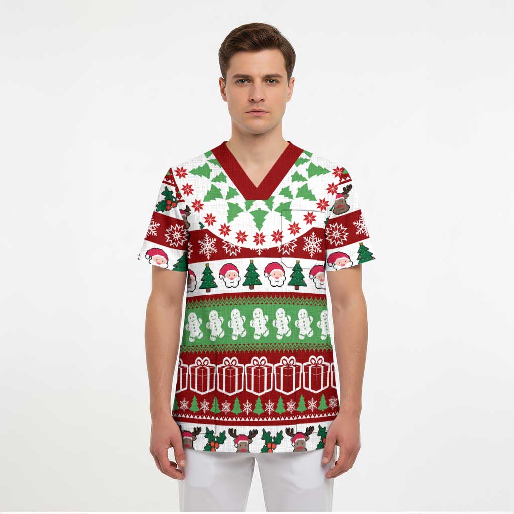 Snowman Tree Christmas Scrub Top Xmas Holiday Patterns - Wonder Print Shop