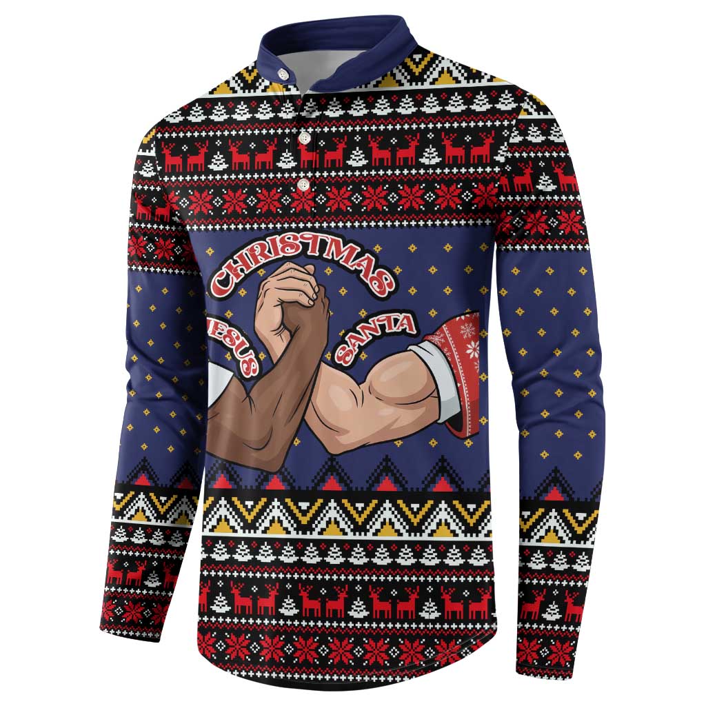 Santa And Jesus Christmas Christmas Button Sweatshirt Xmas Holiday Patterns - Wonder Print Shop