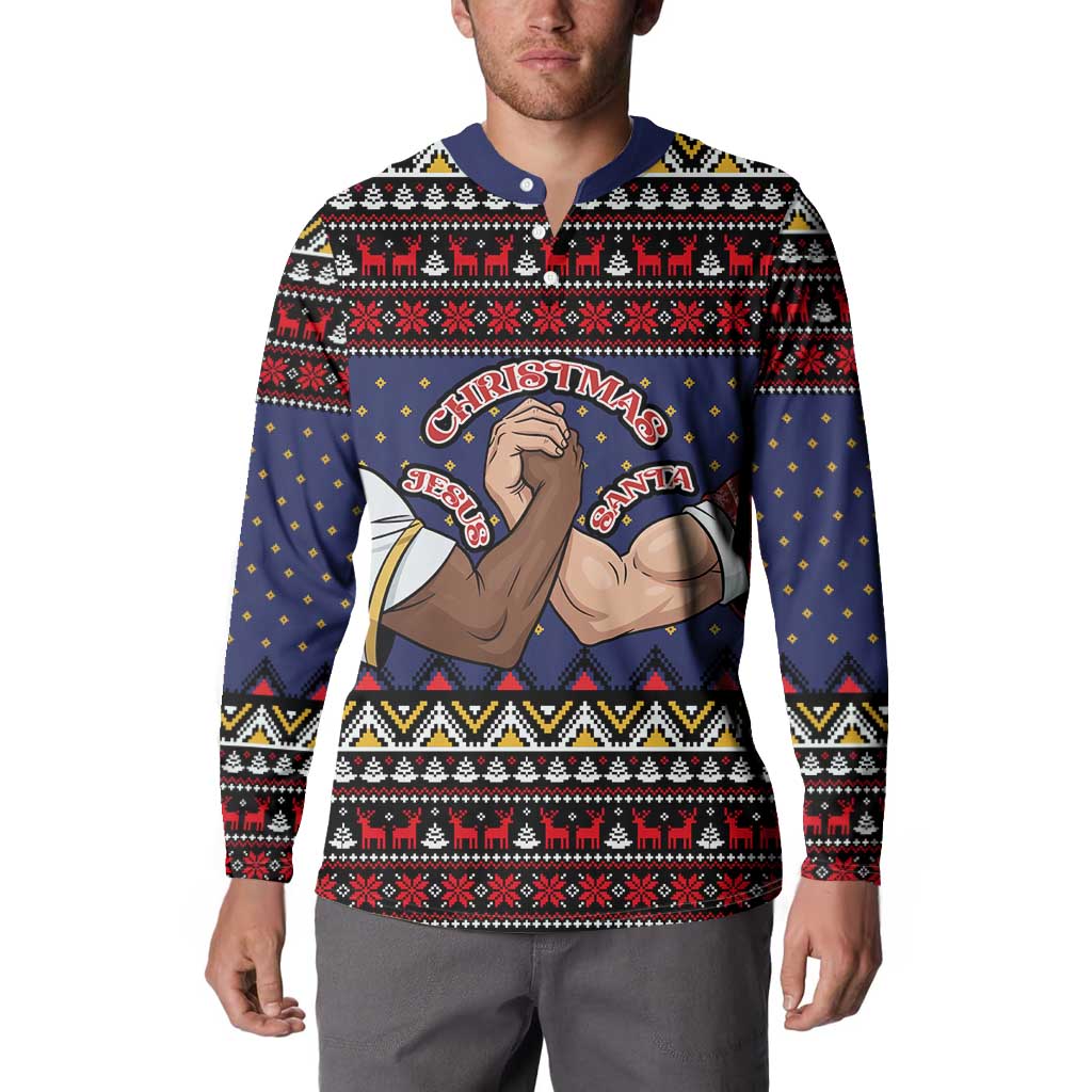 Santa And Jesus Christmas Christmas Button Sweatshirt Xmas Holiday Patterns - Wonder Print Shop