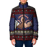 Santa And Jesus Christmas Christmas Padded Jacket Xmas Holiday Patterns - Wonder Print Shop