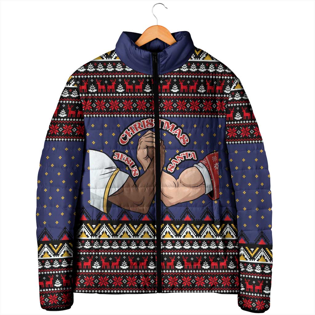 Santa And Jesus Christmas Christmas Padded Jacket Xmas Holiday Patterns - Wonder Print Shop