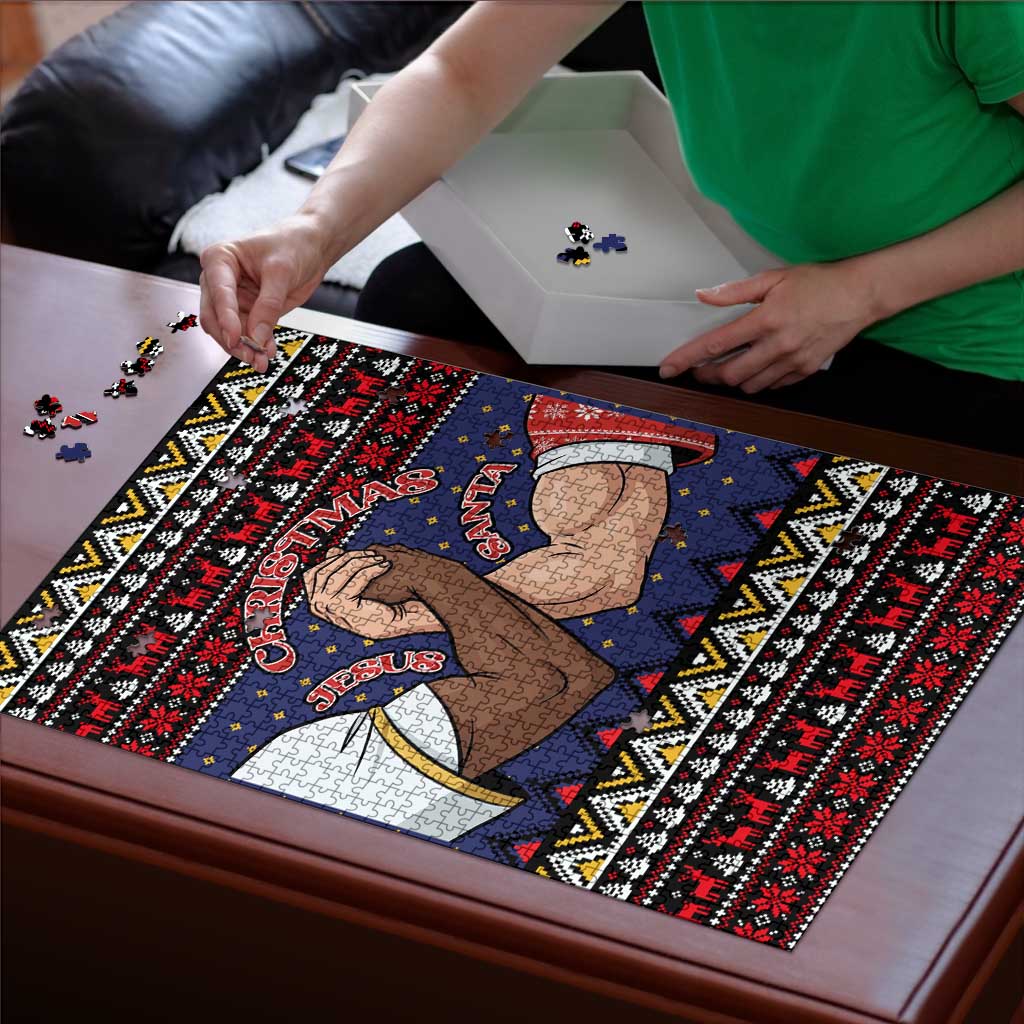 Santa And Jesus Christmas Christmas Puzzle Xmas Holiday Patterns - Wonder Print Shop