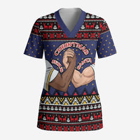 Santa And Jesus Christmas Christmas Scrub Top Xmas Holiday Patterns - Wonder Print Shop