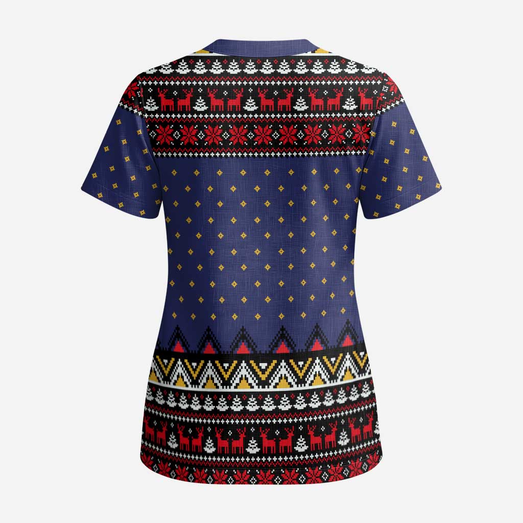 Santa And Jesus Christmas Christmas Scrub Top Xmas Holiday Patterns - Wonder Print Shop
