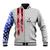 Custom Golf Ball and Clubs Baseball Jacket with American Flag Smoke Effect and Hexagon Pattern - Wonder Print Shop