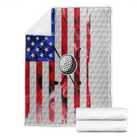 Golf Ball and Clubs Blanket with American Flag Smoke Effect and Hexagon Pattern - Wonder Print Shop