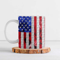 Custom Golf Ball and Clubs Ceramic Mug with American Flag Smoke Effect and Hexagon Pattern - Wonder Print Shop