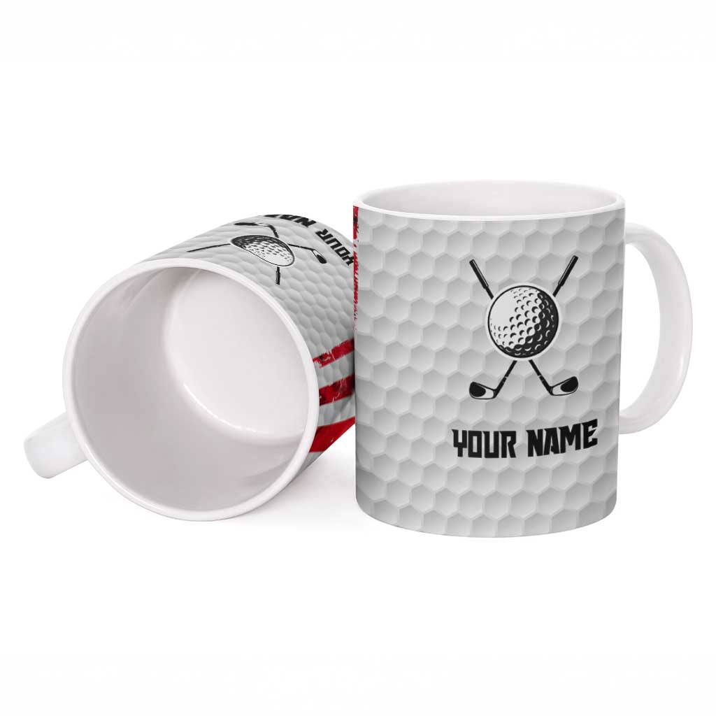 Custom Golf Ball and Clubs Ceramic Mug with American Flag Smoke Effect and Hexagon Pattern - Wonder Print Shop