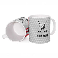 Custom Golf Ball and Clubs Ceramic Mug with American Flag Smoke Effect and Hexagon Pattern - Wonder Print Shop