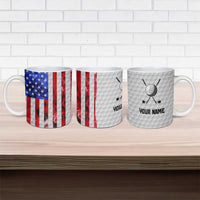 Custom Golf Ball and Clubs Ceramic Mug with American Flag Smoke Effect and Hexagon Pattern - Wonder Print Shop