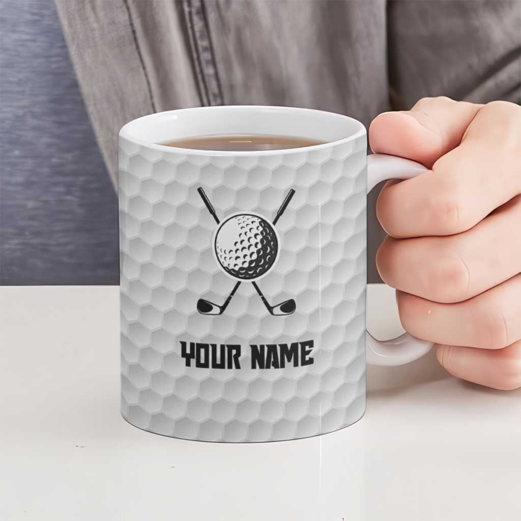 Custom Golf Ball and Clubs Ceramic Mug with American Flag Smoke Effect and Hexagon Pattern - Wonder Print Shop