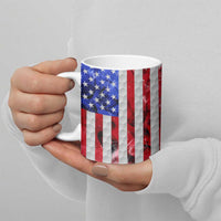 Custom Golf Ball and Clubs Ceramic Mug with American Flag Smoke Effect and Hexagon Pattern - Wonder Print Shop