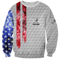 Custom Golf Ball and Clubs Sweatshirt with American Flag Smoke Effect and Hexagon Pattern - Wonder Print Shop