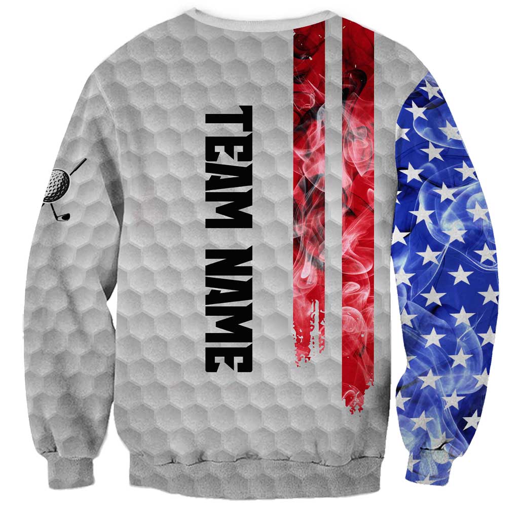 Custom Golf Ball and Clubs Sweatshirt with American Flag Smoke Effect and Hexagon Pattern - Wonder Print Shop