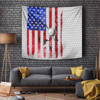 Golf Ball and Clubs Tapestry with American Flag Smoke Effect and Hexagon Pattern - Wonder Print Shop
