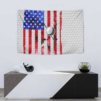 Golf Ball and Clubs Tapestry with American Flag Smoke Effect and Hexagon Pattern - Wonder Print Shop