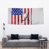 Golf Ball and Clubs Tapestry with American Flag Smoke Effect and Hexagon Pattern - Wonder Print Shop