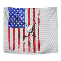 Golf Ball and Clubs Tapestry with American Flag Smoke Effect and Hexagon Pattern - Wonder Print Shop