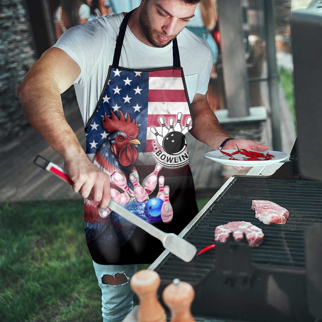 Bowling Rooster Apron with Striking Pins and American Flag Feather Pattern - Wonder Print Shop