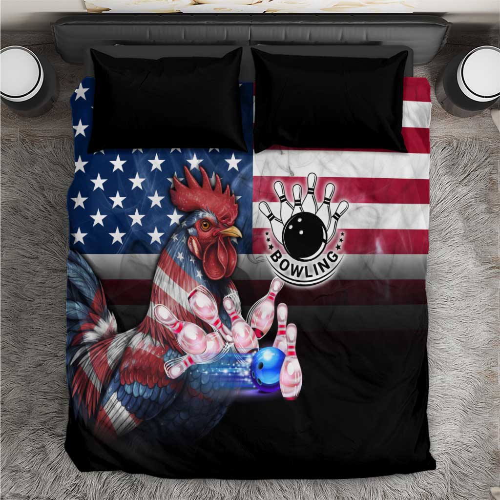 Bowling Rooster Bedding Set with Striking Pins and American Flag Feather Pattern - Wonder Print Shop