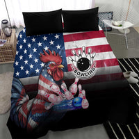Bowling Rooster Bedding Set with Striking Pins and American Flag Feather Pattern - Wonder Print Shop