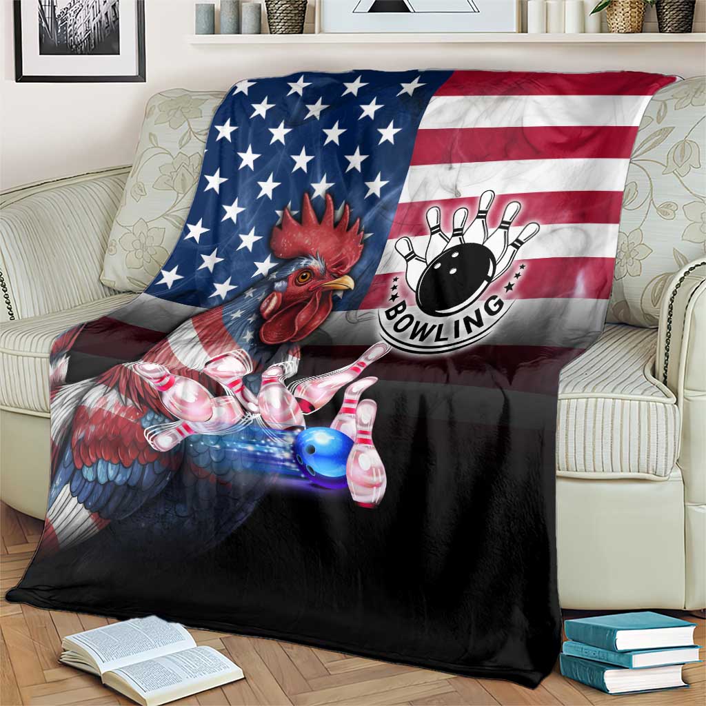 Bowling Rooster Blanket with Striking Pins and American Flag Feather Pattern - Wonder Print Shop