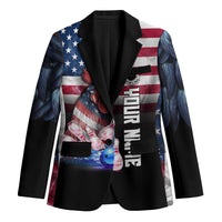 Custom Bowling Rooster Blazer with Striking Pins and American Flag Feather Pattern - Wonder Print Shop