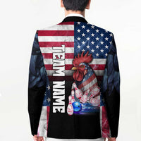 Custom Bowling Rooster Blazer with Striking Pins and American Flag Feather Pattern - Wonder Print Shop