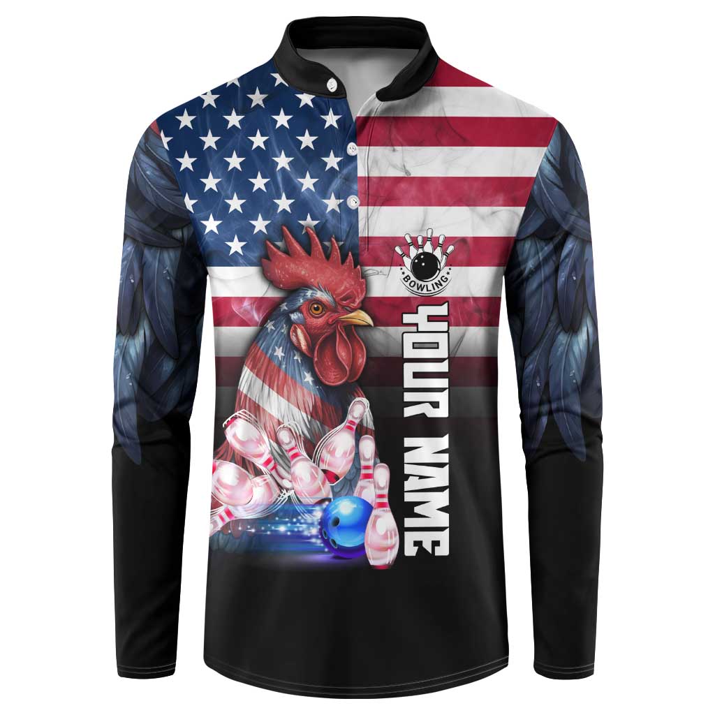 Custom Bowling Rooster Button Sweatshirt with Striking Pins and American Flag Feather Pattern - Wonder Print Shop