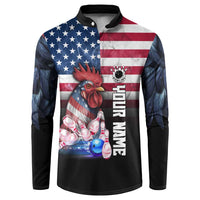 Custom Bowling Rooster Button Sweatshirt with Striking Pins and American Flag Feather Pattern - Wonder Print Shop