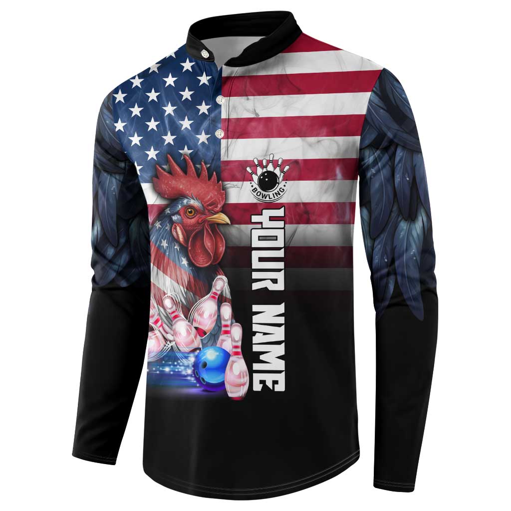 Custom Bowling Rooster Button Sweatshirt with Striking Pins and American Flag Feather Pattern - Wonder Print Shop