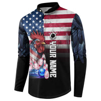 Custom Bowling Rooster Button Sweatshirt with Striking Pins and American Flag Feather Pattern - Wonder Print Shop