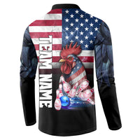 Custom Bowling Rooster Button Sweatshirt with Striking Pins and American Flag Feather Pattern - Wonder Print Shop