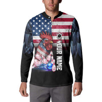 Custom Bowling Rooster Button Sweatshirt with Striking Pins and American Flag Feather Pattern - Wonder Print Shop
