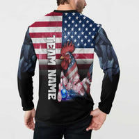 Custom Bowling Rooster Button Sweatshirt with Striking Pins and American Flag Feather Pattern - Wonder Print Shop