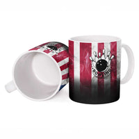Bowling Rooster Ceramic Mug with Striking Pins and American Flag Feather Pattern - Wonder Print Shop