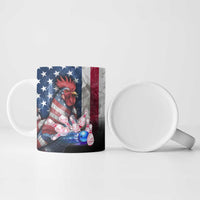 Bowling Rooster Ceramic Mug with Striking Pins and American Flag Feather Pattern - Wonder Print Shop