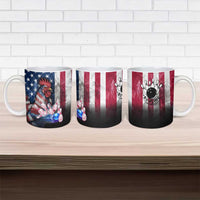 Bowling Rooster Ceramic Mug with Striking Pins and American Flag Feather Pattern - Wonder Print Shop