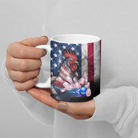 Bowling Rooster Ceramic Mug with Striking Pins and American Flag Feather Pattern - Wonder Print Shop