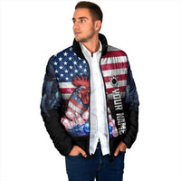 Custom Bowling Rooster Padded Jacket with Striking Pins and American Flag Feather Pattern - Wonder Print Shop