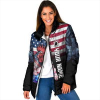Custom Bowling Rooster Padded Jacket with Striking Pins and American Flag Feather Pattern - Wonder Print Shop