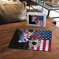 Bowling Rooster Puzzle with Striking Pins and American Flag Feather Pattern - Wonder Print Shop
